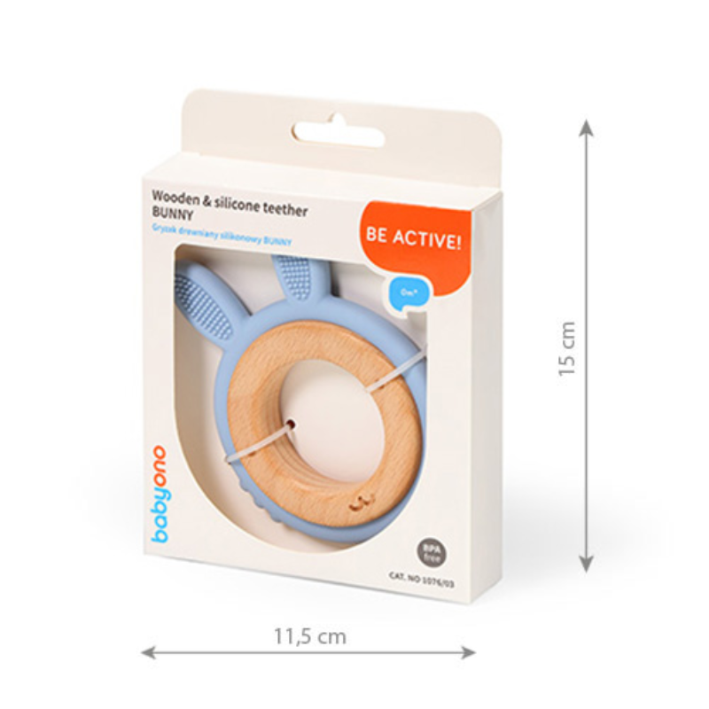 BabyOno: Ορθοδοντικό μασητικό από μαλακή σιλικόνη και ξύλο- Bunny -Μωβ - Image 2