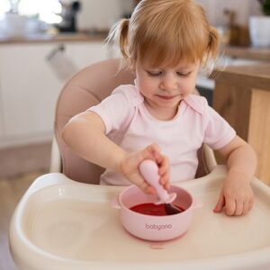 BabyOno: Μπολάκι σιλικόνης με λαβές, καπάκι & βάση με βεντούζα - Ροζ