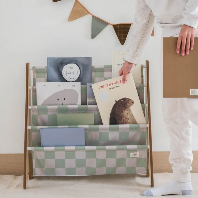3Sprouts Βιβλιοθήκη από ανακυκλωμένο ύφασμα, Checkerboard green - Image 2