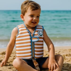 Swim Essentials: Σωσίβιο γιλέκο κολύμβησης με ιμάντα ασφαλείας για παιδιά 3-6 ετών "Brown White Striped"