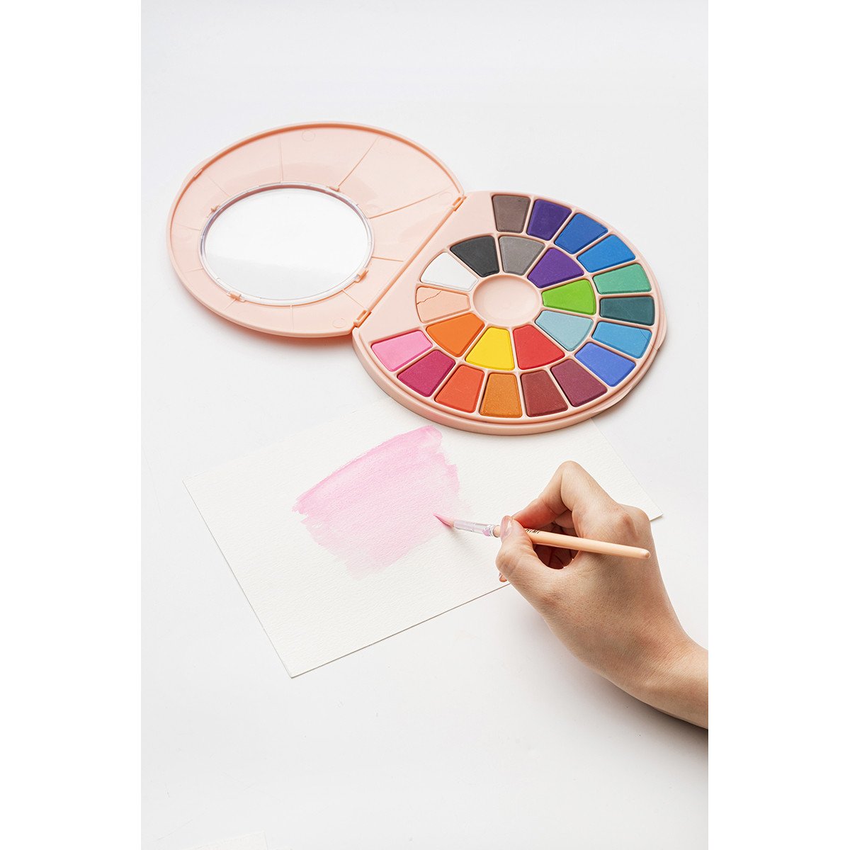 HIMI Σετ 24 Ακουαρέλας Χρωμάτων Solid Watercolour με Πινέλο - Pink Case - Image 4