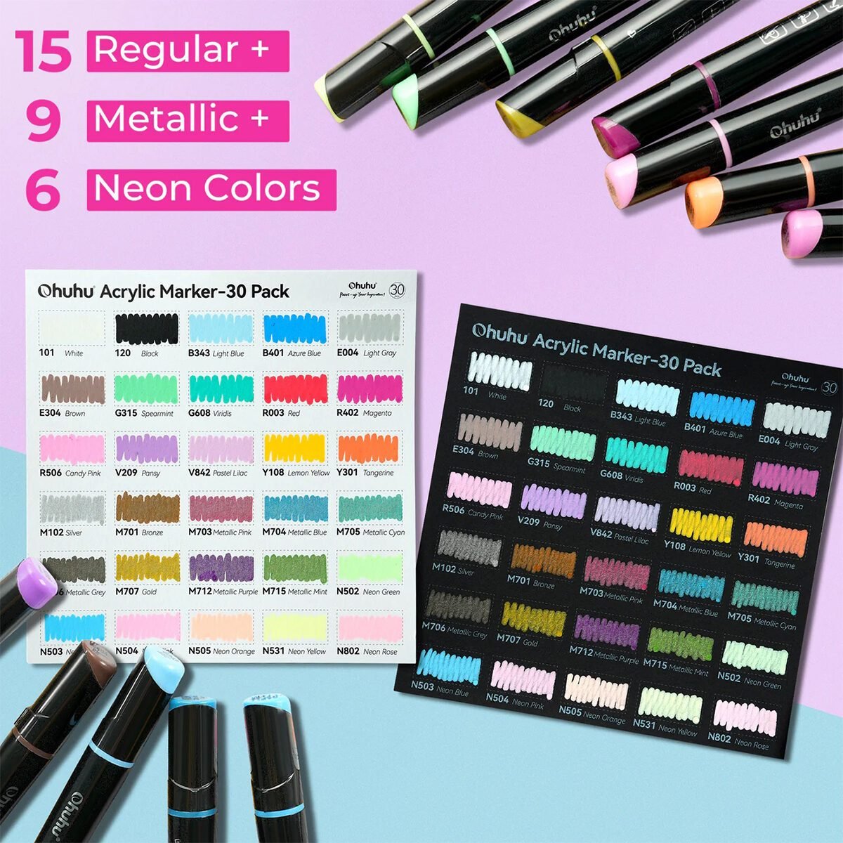 Ohuhu Acrylic Markers Σετ Ανεξίτηλων Ακρυλικών Μαρκαδόρων 30 Χρωμάτων - Image 4