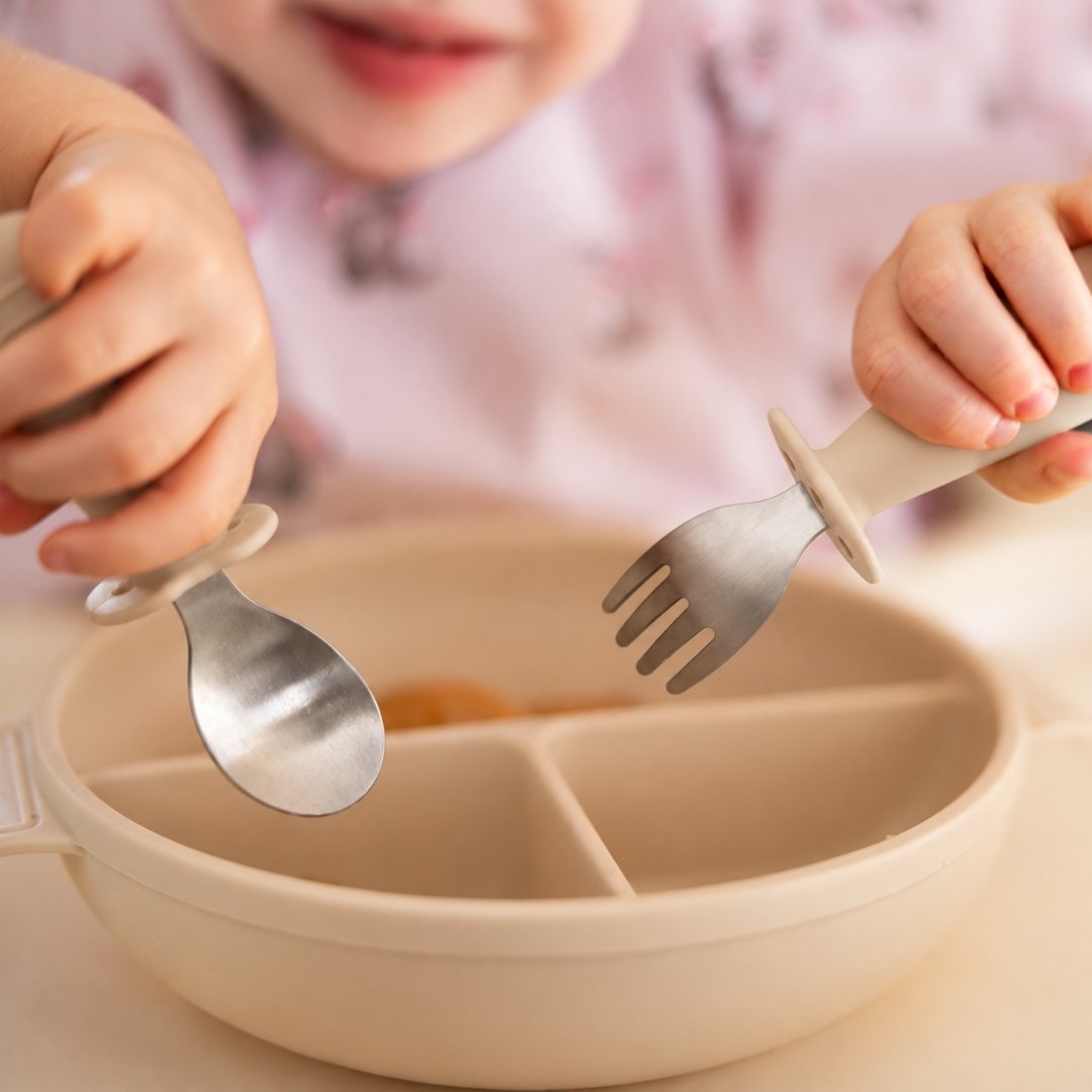 BabyOno: Σετ κουτάλι και πιρούνι από ανοξείδωτο ατσάλι Μπεζ - Image 3