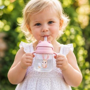 BabyOno: Παιδικό ποτηράκι με καλαμάκι και βαρίδι 270ml (non spill) - Ροζ